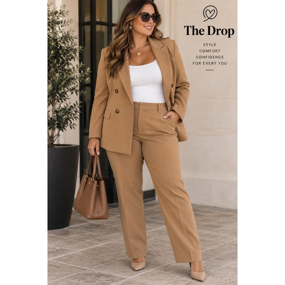 The Drop NWT Camel Blazer 2X & Sheilaa Trousers 3X Plus Size Suit Separates